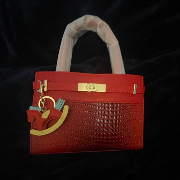 NEW WOMENS RED FASHION HANDBAG
with PONY CHARM - Picture 1 of 10